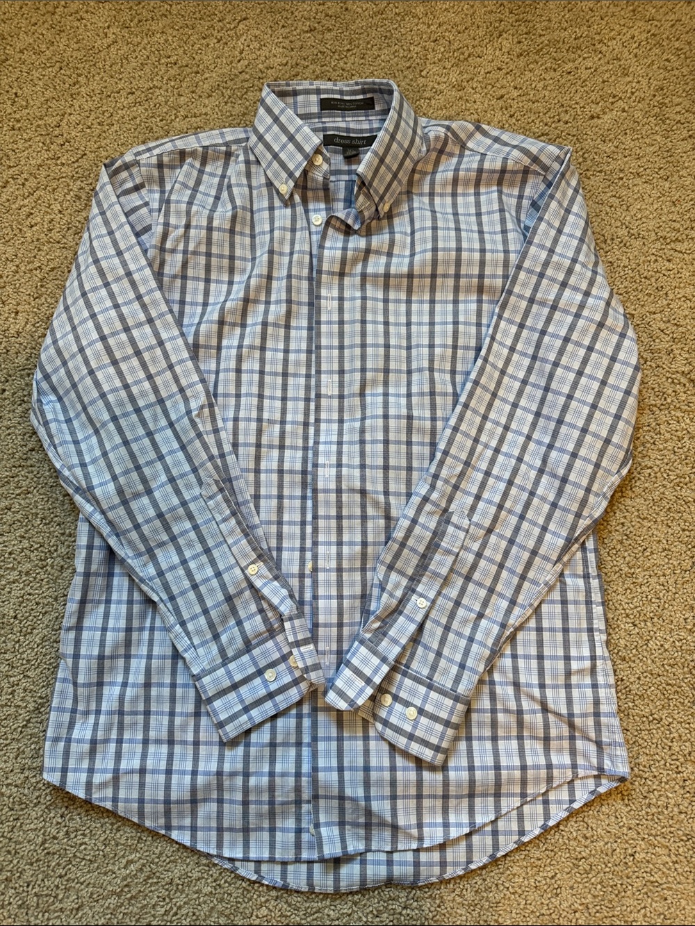Men's Blue and White Plaid Button-Down Shirt